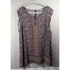 Daniel Rainn Shirt Womens XL Multicolor Sleeveless Keyhole Neck Boho Rayon Soft